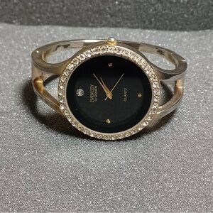 Embassy By Gruen Ladies Cuff Wist Watch Gold Tone Diamond Accents Quartz Working